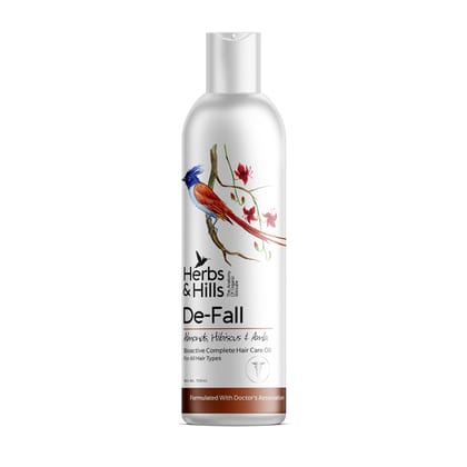 Herbs & Hills De Fall Anti Hair Fall Oil - 100ml with Almond, Hibiscus & Amla, Bioactive Complete Hair Oil For All Hair Types, Helps to Promote Hair Growth, Strength & Shine, Improves Scalp Health