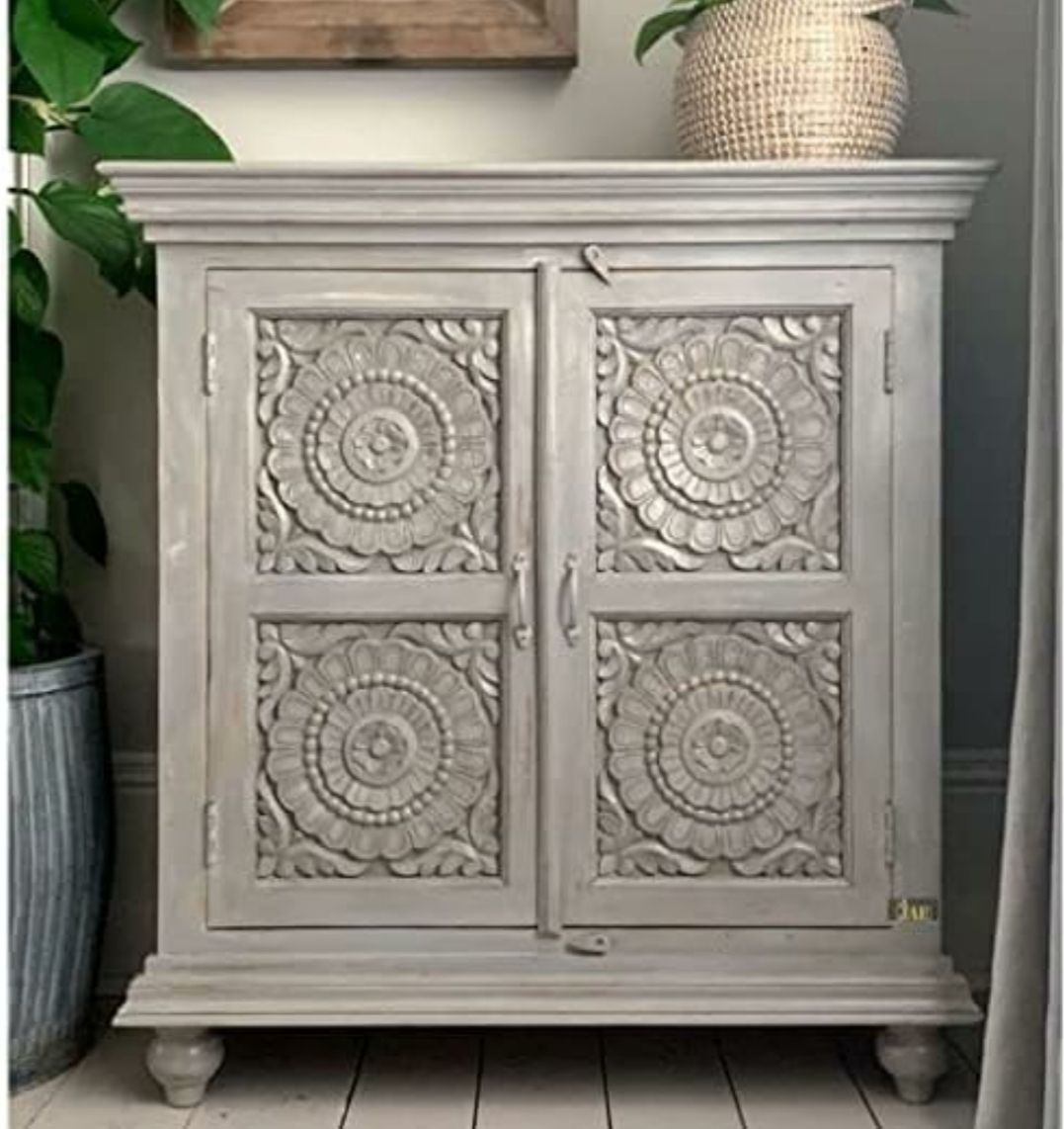 Solid Mango Wooden Hand Carved Cabinet