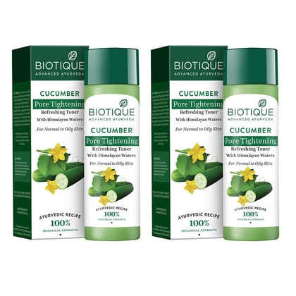 Biotique Bio Cucumber Pore Tightening Toner With Himalayan Waters 120 ml each (Pack of 2)