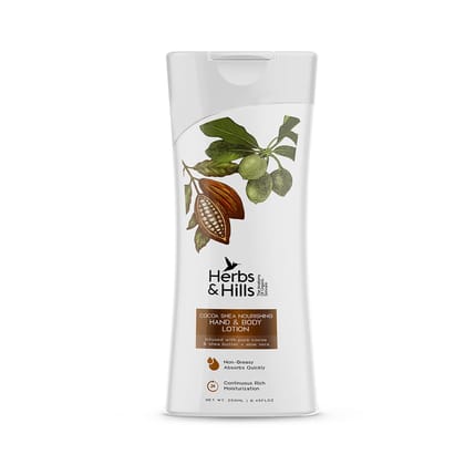 Herbs & Hills Hand & Body Lotion - 250ml Infused with Pure Cocoa & Shea Butter + Aloe Vera, For All Type of Skins, Deeply Moisturize, Nourishes Dry Skin, Improve Skin Health, Reduces Sign of Ageing