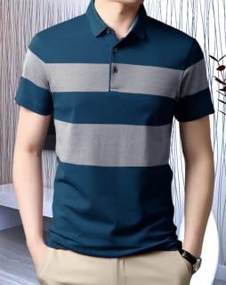 EYEBOGLER MEN'S POLO NECK HALF SLEEVES SOLID NAVY BLUE T-SHIRT