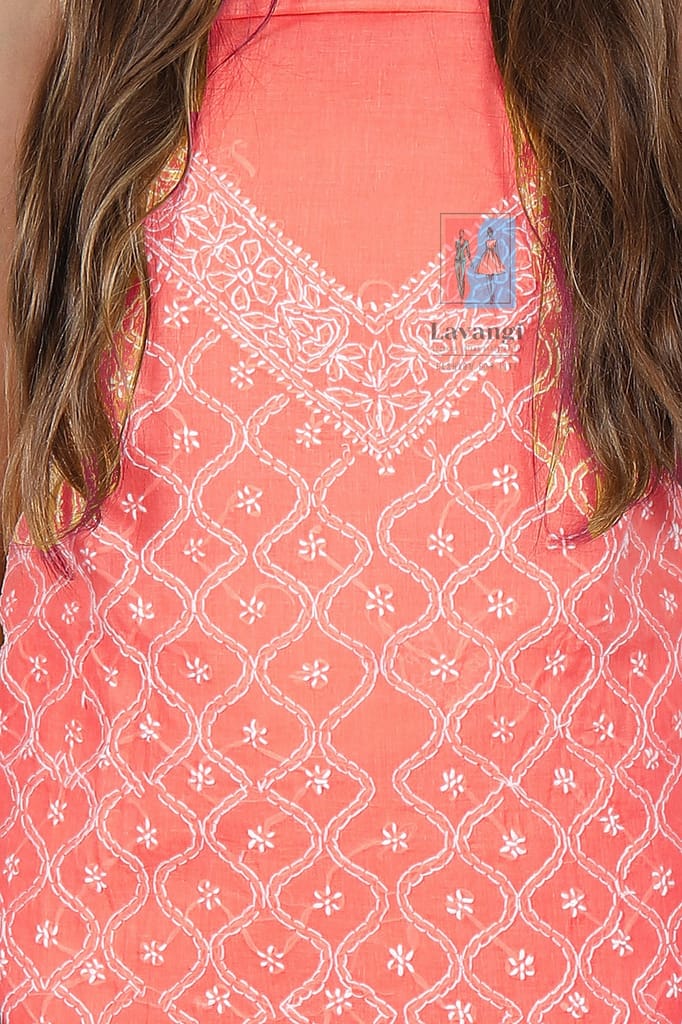 Lavangi Women's Lucknow Chikankari Cotton Unstitched Dress Material for Top, Bottom & Dupatta (Gajiri)