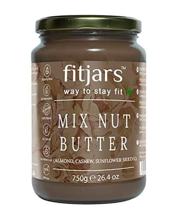 FITJARS Stone Ground Keto Vegan All Natural Gourmet Mix Nut Butter ( Almonds| Cashews|Sunflower Seeds) , 750 GM