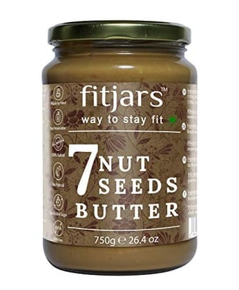 FITJARS Stone Ground Keto Vegan All Natural Gourmet 7 Nut and Seeds Butter(Almonds,Cashews,Brazilnut,Hazelnut Chia Seeds,Flax Seeds,Pumpkin Seeds) , 750 g