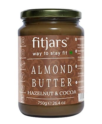 FITJARS Stone Ground Keto Vegan All Natural Gourmet Almond Butter with Hazelnut & Cocoa , 750 g