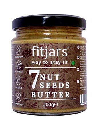 FITJARS Premium 7 Nut and Seeds Butter (Almonds, Cashews, Brazilnut, Hazelnut Chia Seeds, Flax Seeds and Pumpkin Seeds) -200 G