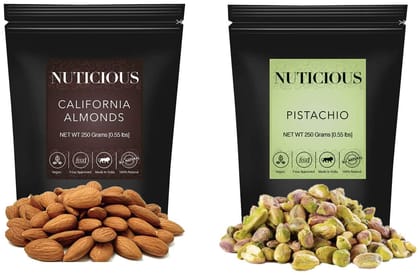 NUTICIOUS - California Almonds (Badam), Pistachio Kernals, 250 gm X 2..(Dry Fruit , Nuts & Berries )