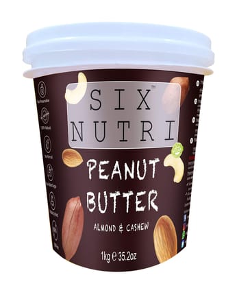 SIXNUTRI High Protein Peanut Butter with Almond and Cashews-1 KG . (Peanut 80% Almond 10% ,Cashew 10% ) All Natural Stone Ground Keto Vegan Diet)