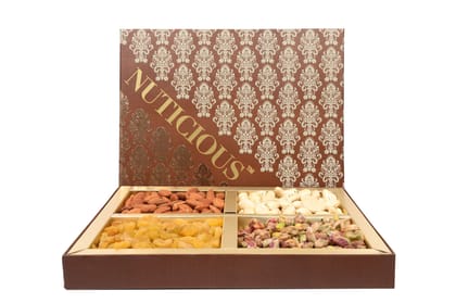 NUTICIOUS -Brown Dry Fruit Gift Box 600 gm Assorted Dry Fruits Rosted Almonds,Cashews, Raisins,Immunity Food ,