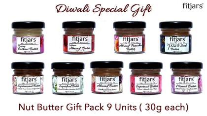 FITJARS -Assorted Signature Nut Butter Gift Pack 1X30gm Mini Jars of Each Flavour - 9 Units.