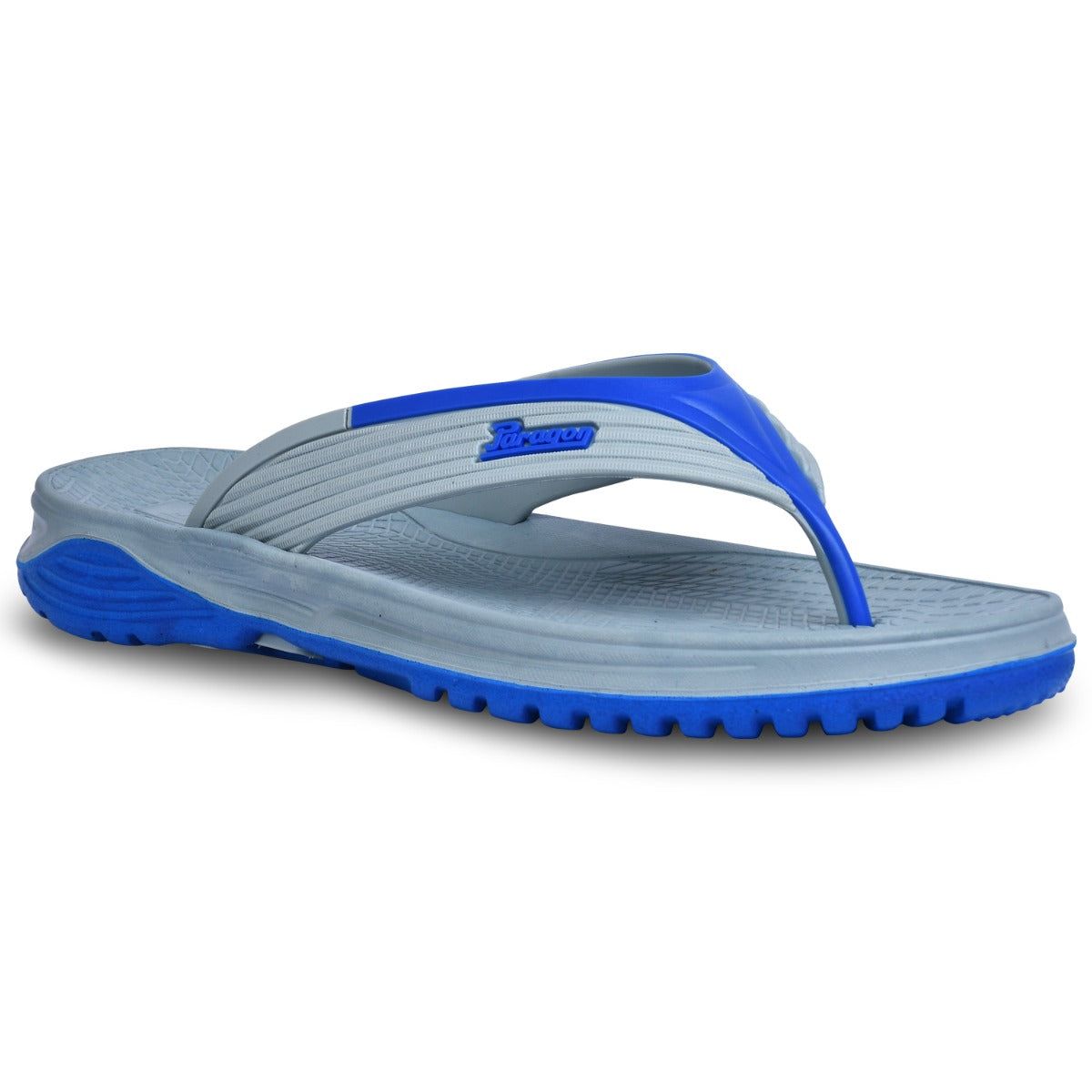Paragon Grey & Royal Blue Ultra Stylish Lightweight Flip Flops for Men