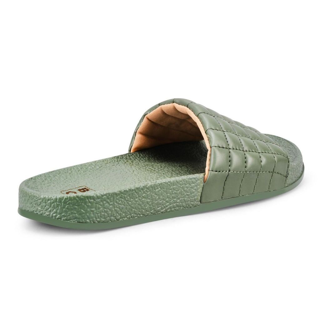 Paragon Blot Green Sliders for Women | Stylish Outdoor Cushioned Sandals | Lightweight and Durable