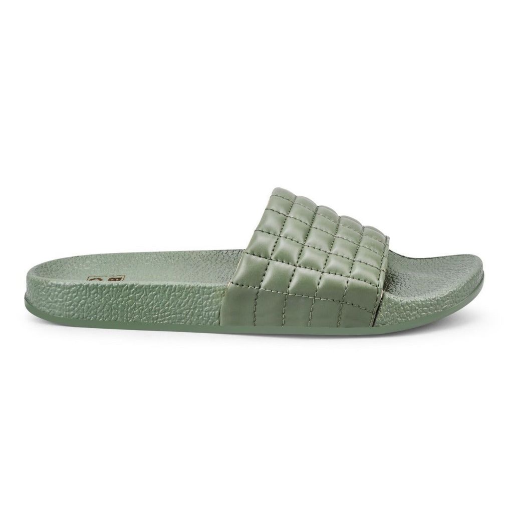 Paragon Blot Green Sliders for Women | Stylish Outdoor Cushioned Sandals | Lightweight and Durable