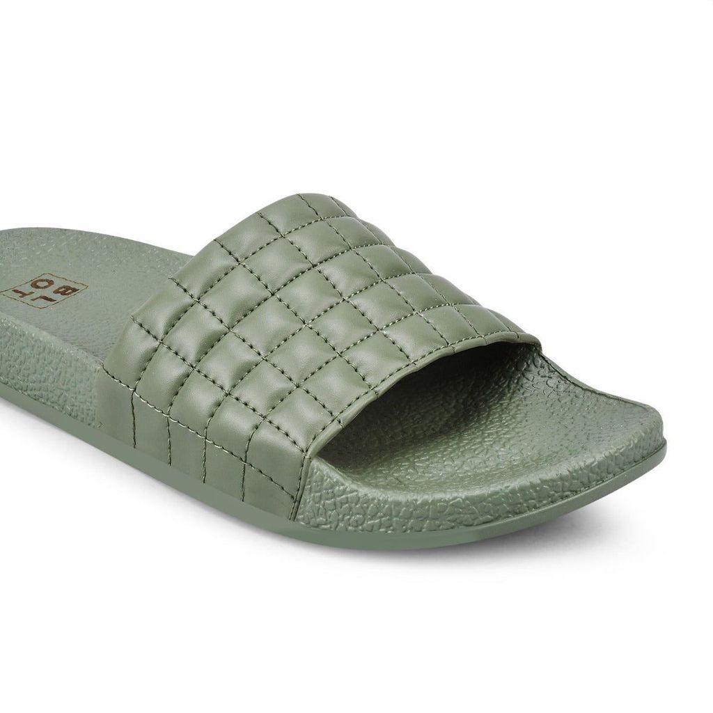 Paragon Blot Green Sliders for Women | Stylish Outdoor Cushioned Sandals | Lightweight and Durable