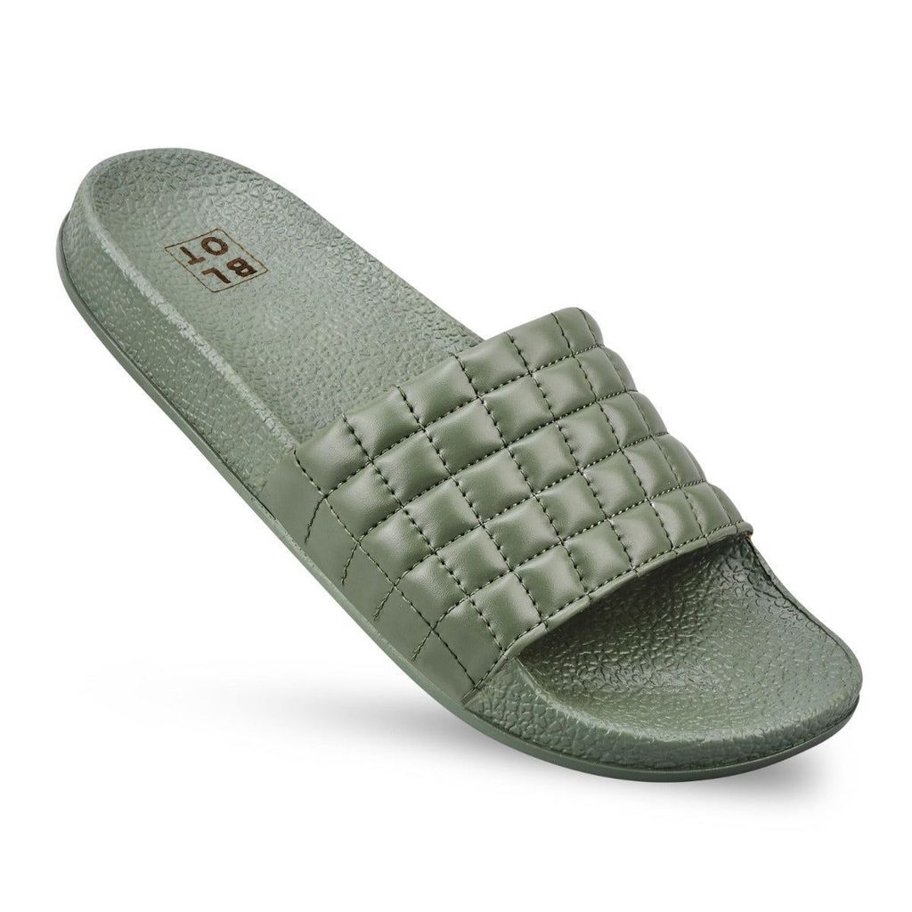 Paragon Blot Green Sliders for Women | Stylish Outdoor Cushioned Sandals | Lightweight and Durable