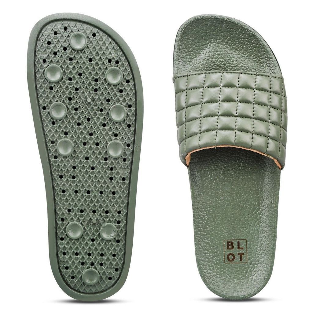 Paragon Blot Green Sliders for Women | Stylish Outdoor Cushioned Sandals | Lightweight and Durable