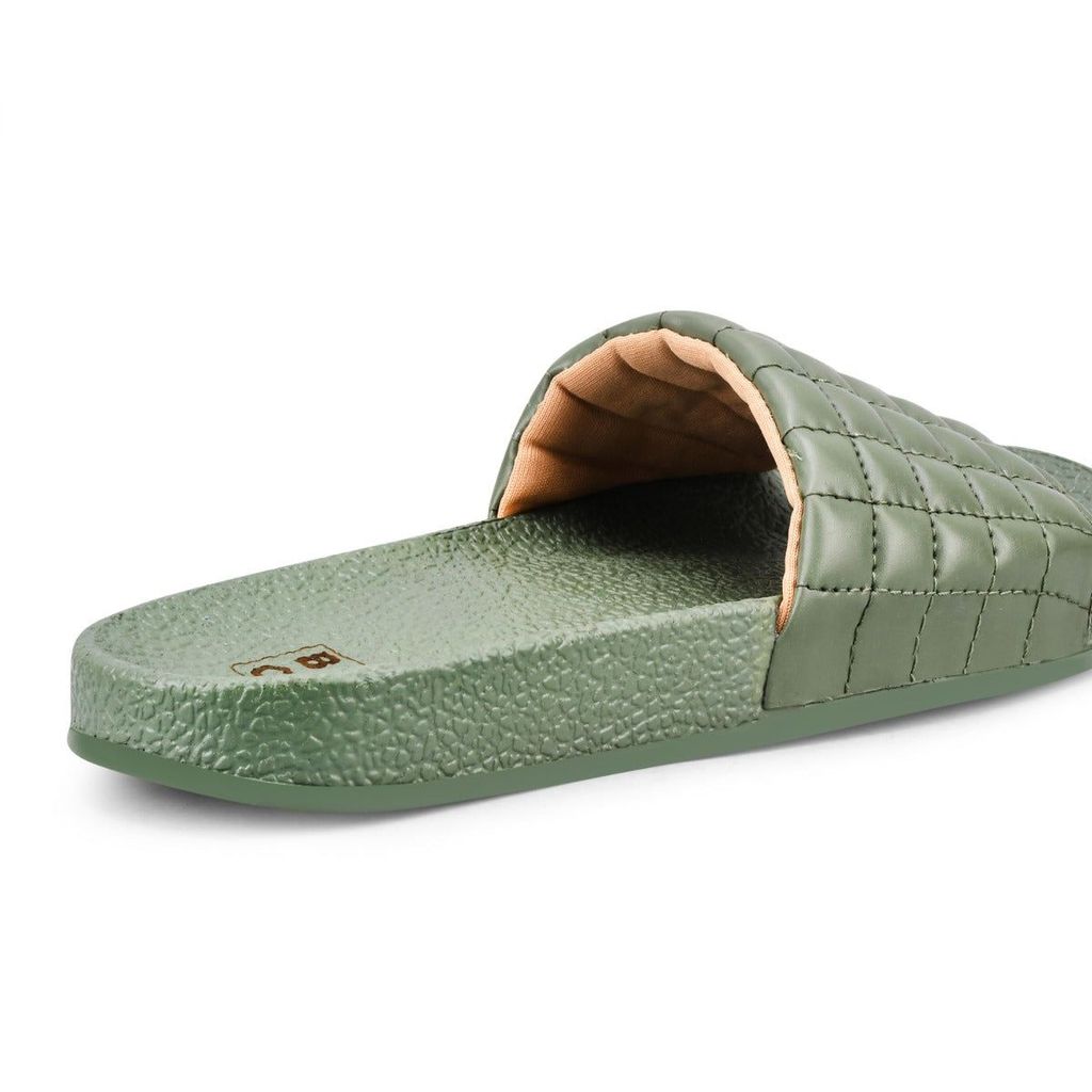Paragon Blot Green Sliders for Women | Stylish Outdoor Cushioned Sandals | Lightweight and Durable
