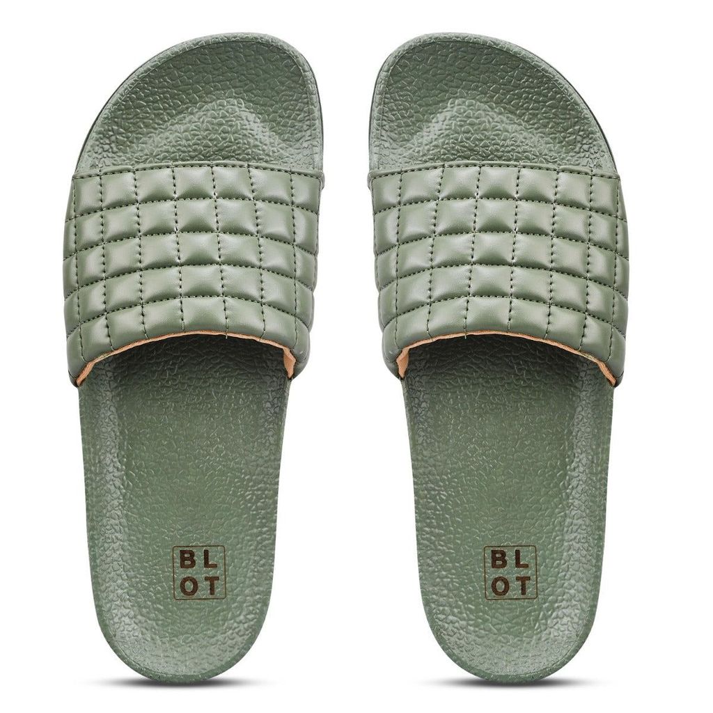 Paragon Blot Green Sliders for Women | Stylish Outdoor Cushioned Sandals | Lightweight and Durable