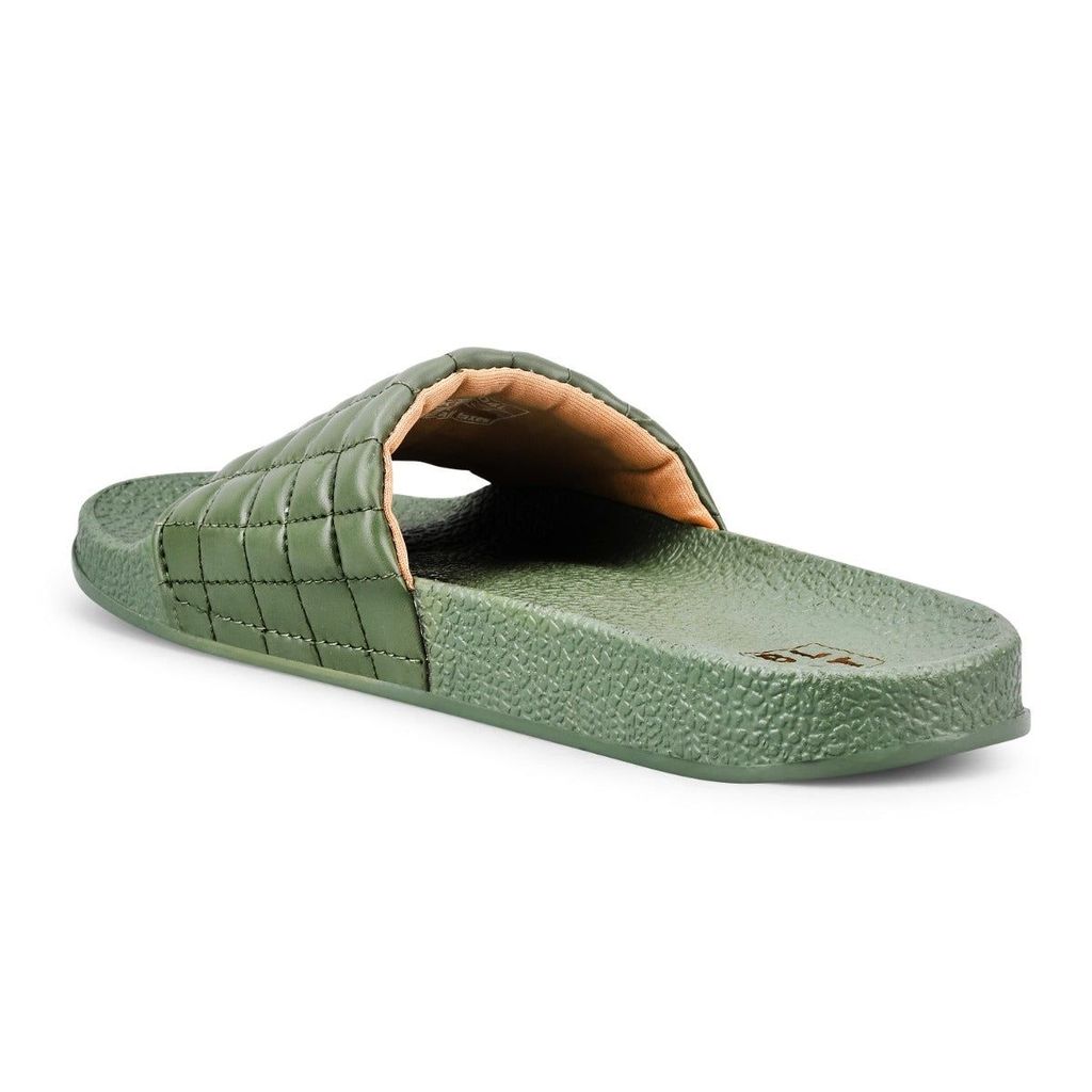Paragon Blot Green Sliders for Women | Stylish Outdoor Cushioned Sandals | Lightweight and Durable