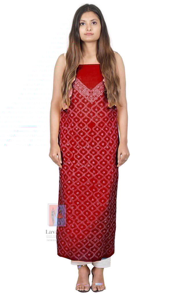 Lavangi Women's Lucknow Chikankari Cotton Unstitched Dress Material for Top, Bottom & Dupatta (Maroon)