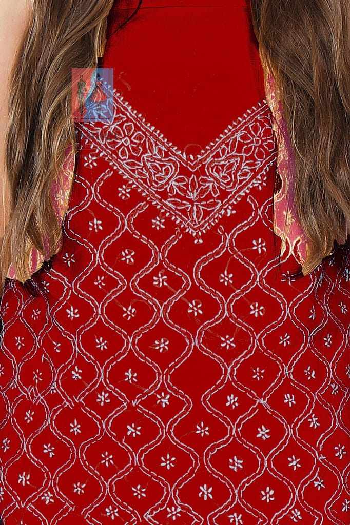 Lavangi Women's Lucknow Chikankari Cotton Unstitched Dress Material for Top, Bottom & Dupatta (Maroon)