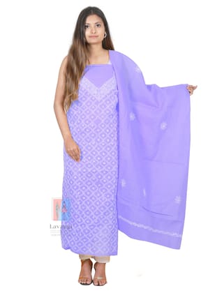 Lavangi Women's Lucknow Chikankari Cotton Unstitched Dress Material for Top, Bottom & Dupatta (Mauve)