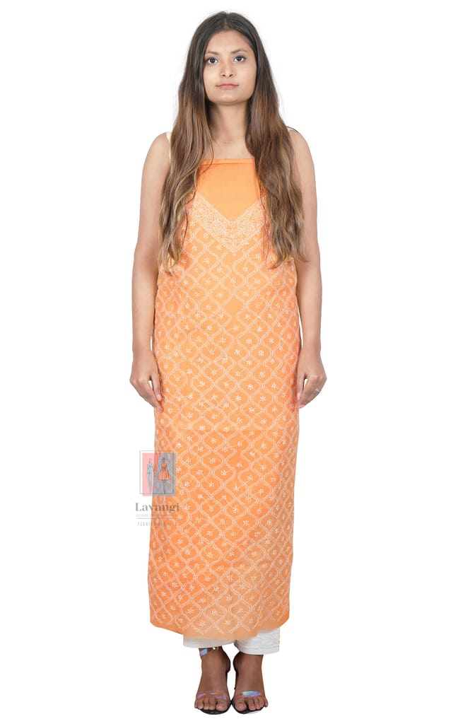 Lavangi Women's Lucknow Chikankari Cotton Unstitched Dress Material for Top, Bottom & Dupatta (Peach)