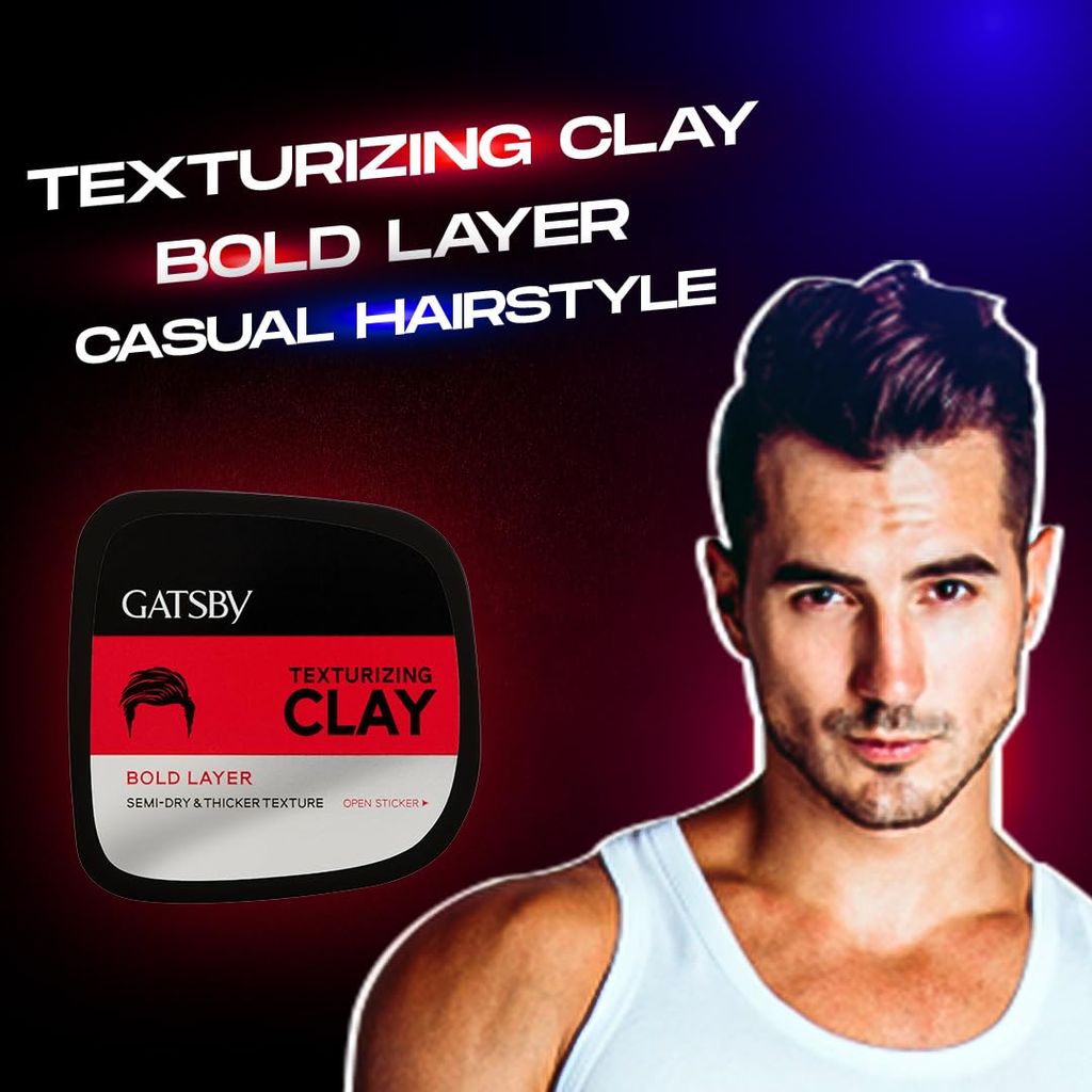Gatsby Texturizing Clay - Bold Layer | Hair Styling Clay For Strong Textured Finish Casual-Messy Hairstyle HAIR WAX | Natural Shine Look | Super High Setting Power | Hair Wax For Men | 73gm