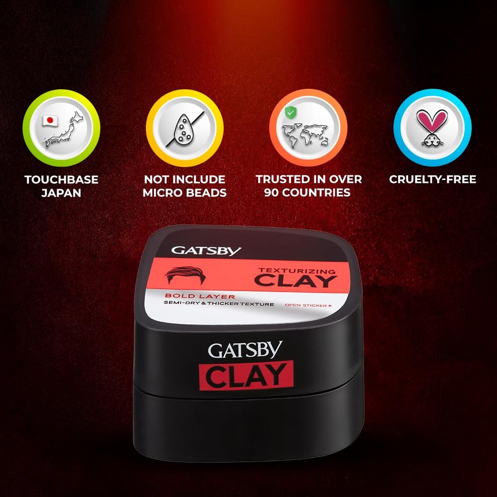 Gatsby Texturizing Clay - Bold Layer | Hair Styling Clay For Strong Textured Finish Casual-Messy Hairstyle HAIR WAX | Natural Shine Look | Super High Setting Power | Hair Wax For Men | 73gm