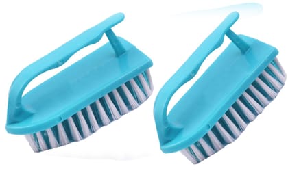 SHAGUN Cloth Cleaning Brush with Handle | Cloth Scrubbing Brush | Brush for Cleaning Shoes, Sink, Tiles, Bathroom, Kitchen | Laundary Brush |(14 x 6 cm) - Pack of 2(Blue)