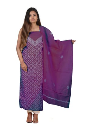 Lavangi Women's Lucknow Chikankari Cotton Unstitched Dress Material for Top, Bottom & Dupatta (Wine)