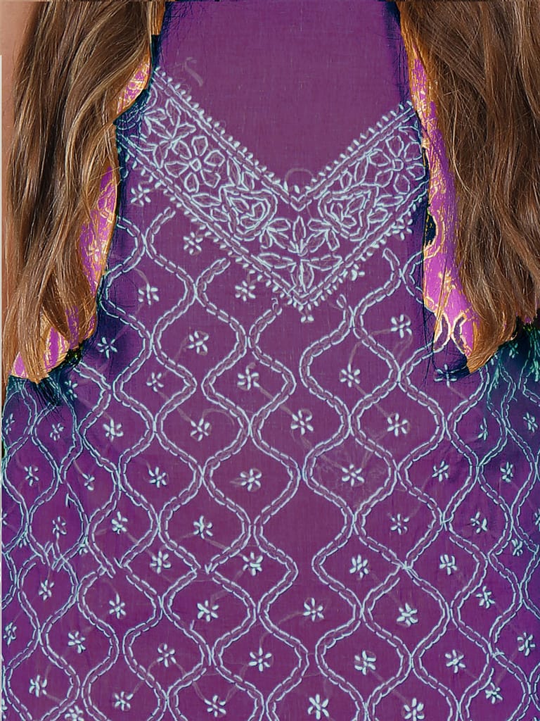 Lavangi Women's Lucknow Chikankari Cotton Unstitched Dress Material for Top, Bottom & Dupatta (Wine)