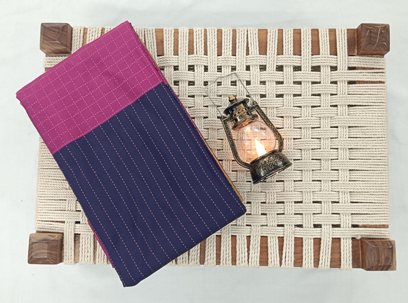 Noli silk checked border saree navy blue and pink color