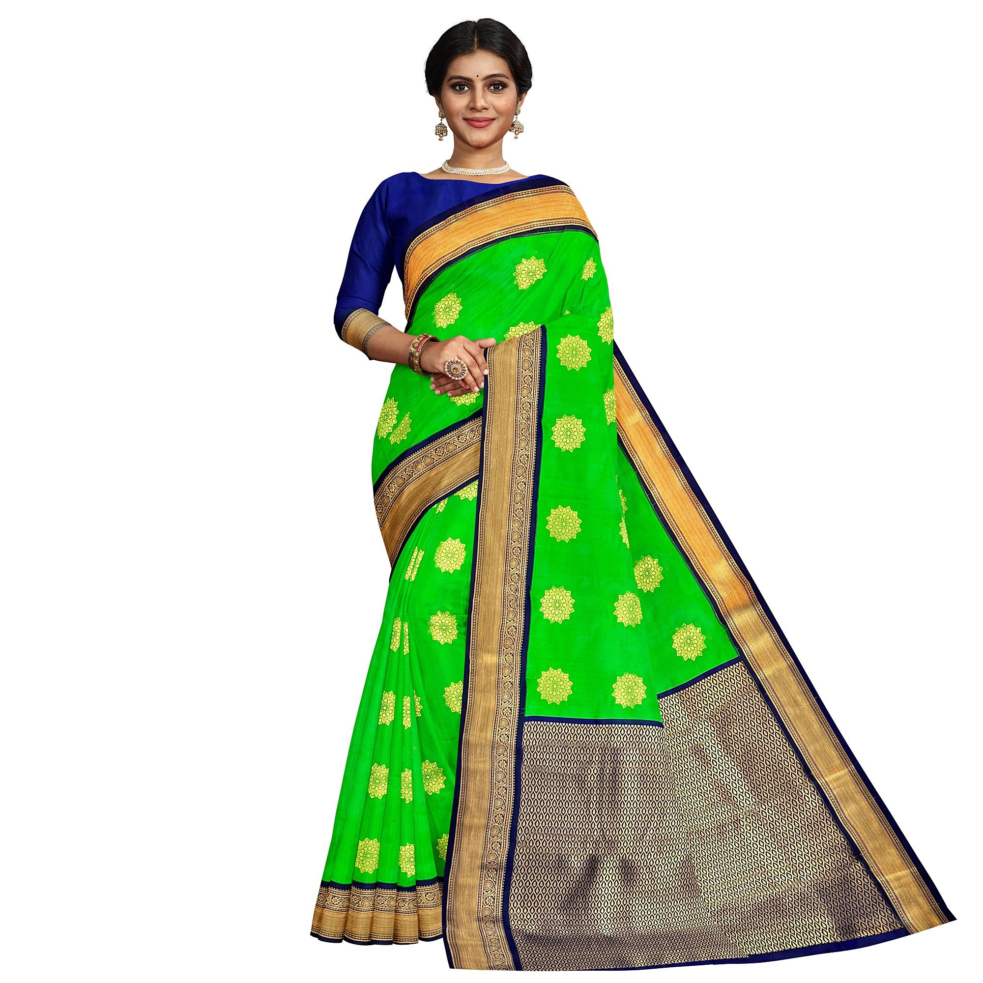 Light Green Color Korvai Saree Has Contrast Pallu and Border with Unstitched Blouse