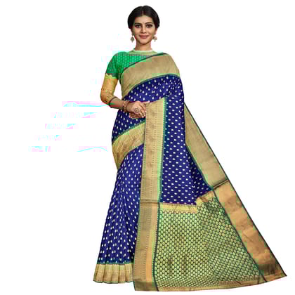 Navy Blue Color Small Checkered Korvai Saree Has Contrast Pallu and Border with Unstitched Blouse