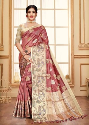 Woven Art Silk Saree in Old Rose