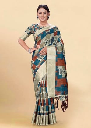 Digital Printed Cotton Saree in Multicolor