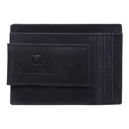 QufiCraft Genuine Leather Card Holder Wallet | Credit/Debit Card/Slim Minimalist | Office ID for Mens and Boys (5 Card Slots) (1 ID Window Slots) (Blue)
