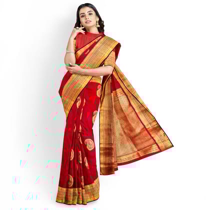 Dark Red Color Big Mango Butta Saree with Unstitched Blouse