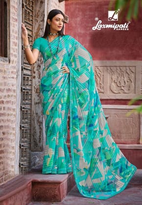 Laxmipati Multicolor Satin & Chiffon Fabric Printed Saree With Fancy Border And Fancy Blouse Piece