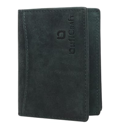 QufiCraft Genuine Leather Card Holder Wallet | Credit/Debit Card/Slim Minimalist | Office ID for Mens and Boys (Multiple Card Slots) (1 ID Card Slots) (Green)