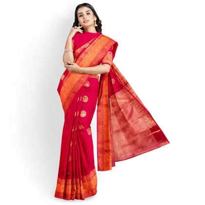 Red Color Beautiful Mango Butta Saree with Unstitched Blouse Red Color Beautiful Mango Butta Saree with Unstitched Blouse