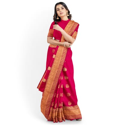 Raspberry Red Color Beautiful Mango Butta Saree with Unstitched Blouse