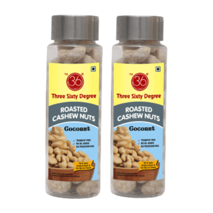 360 Degree Roasted Coconut Cashews Nuts Kaju, 200gms (2 x 100gms each)