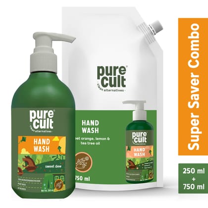 PureCult Handwash Refill Combo (250ml & 750ml) Sweet Dew | Sweet Orange & Lemon Essential Oils