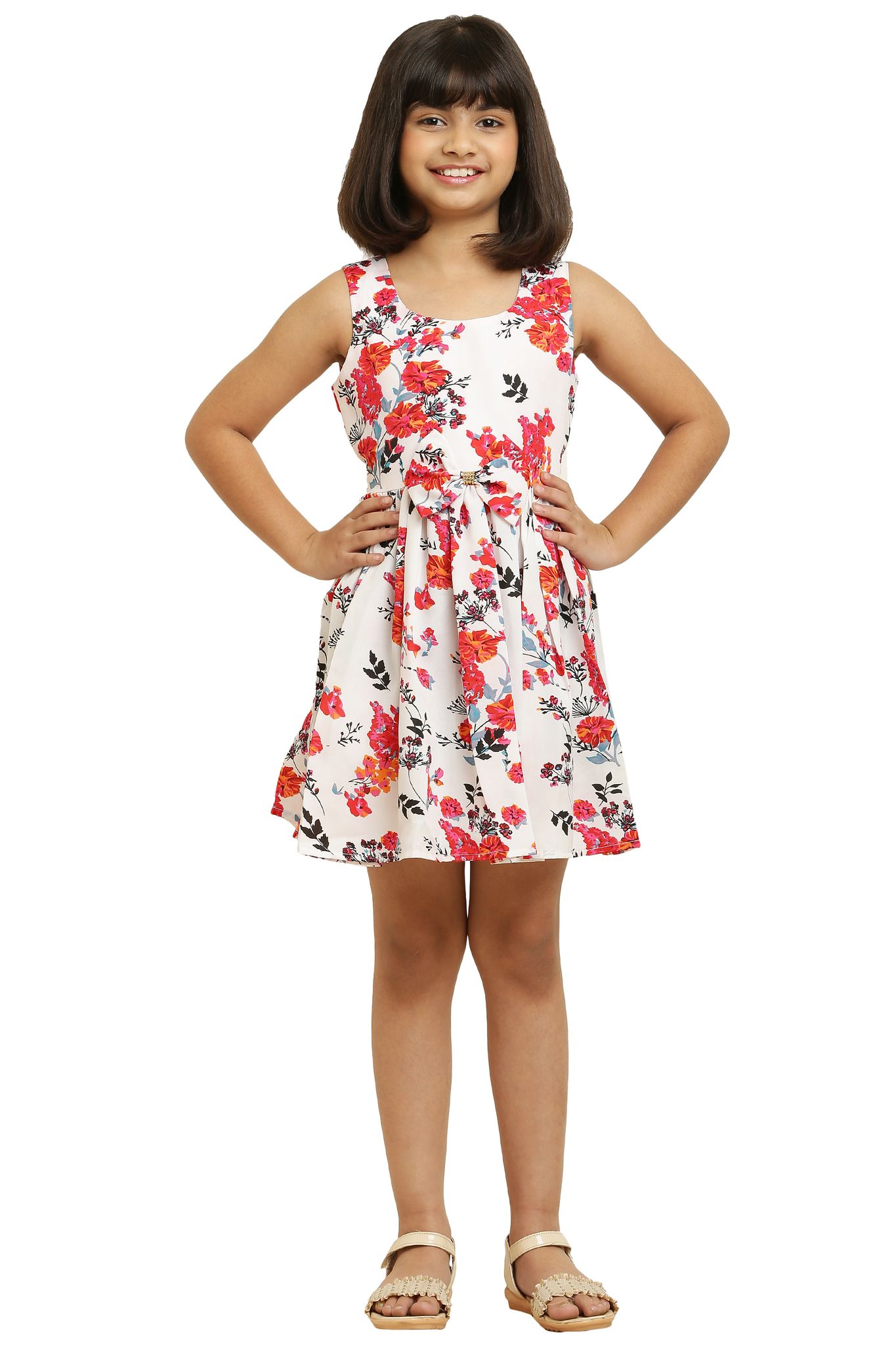 Cute Comfy Red Floral Frock & Dress For Girls.