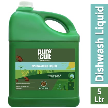 PureCult Dishwash Liquid (5000 ml) | Infused with Sweet Orange and Lemon Essential Oil | Plant Based and Biodegradable Surfactant