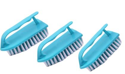 SHAGUN Cloth Cleaning Brush with Handle | Cloth Scrubbing Brush | Brush for Cleaning Shoes, Sink, Tiles, Bathroom, Kitchen | Laundary Brush |(14 x 6 cm) - Pack of 3(Blue)
