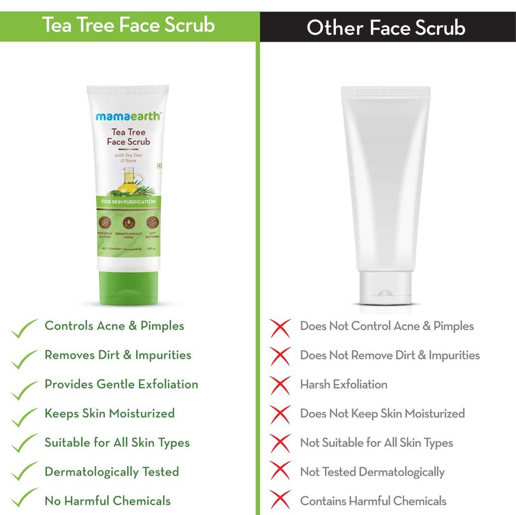 Mamaearth Tea Tree Face Scrub with Tea Tree and Neem for Skin Purification - 100g