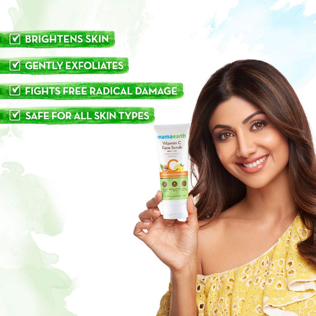 MAMAEARTH Vitamin C Face Scrub for Glowing Skin, With Vitamin C and Walnut For Skin Illumination - Brightens Skin | Gently Exfoliates | Unveils Glow 100G